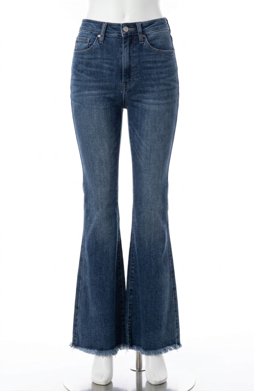 NEW JUDY BLUE high waist tummy control fray hem jeans - plus in medium blue
